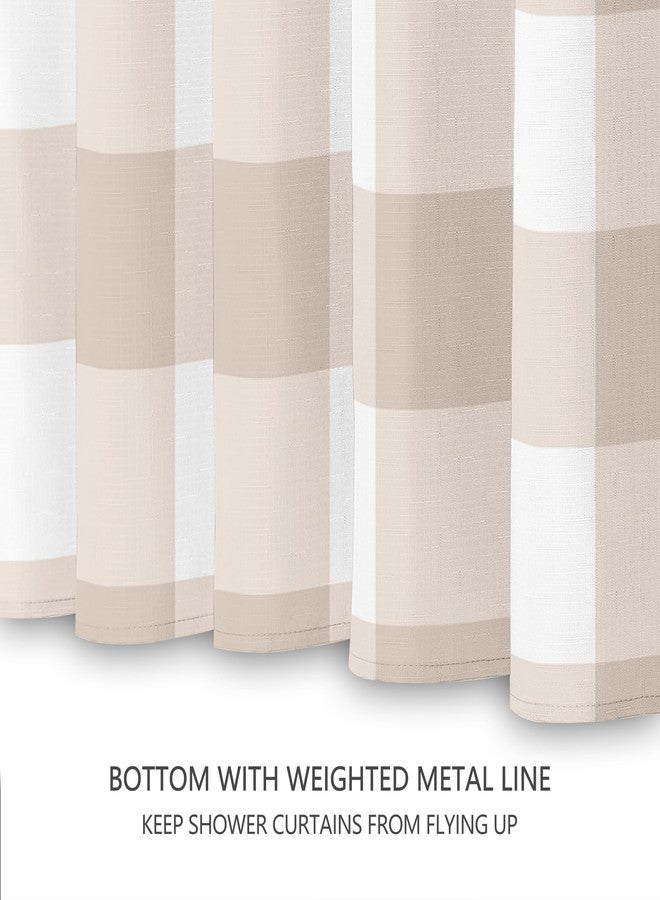 Tititex Classic Gingham Plaid 140gsm Faux Linen Fabric Shower Curtain, Cream Buffalo Grid Shower Curtain Sets Decoration 72x72 Inch with Hooks - Image 5